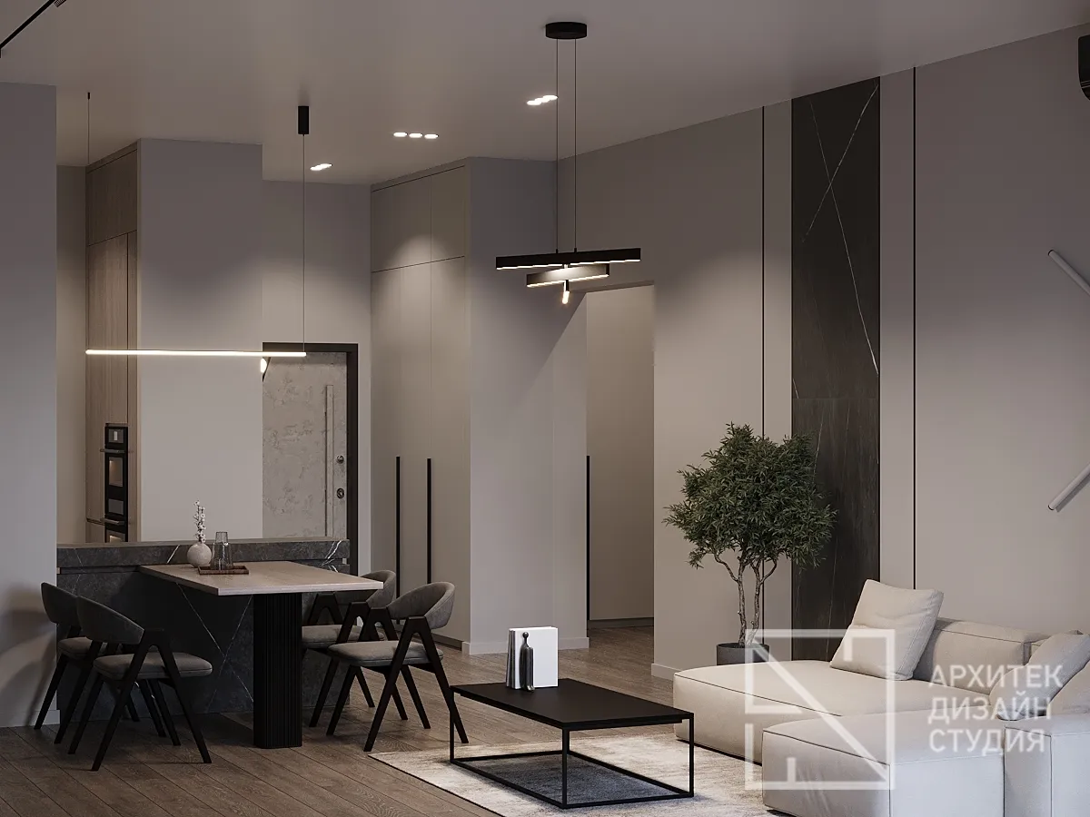 Дизайн интерьера квартиры в г. Красноярск по ул. Ладо Кецховели, 34 - Гостиная-кухня - Фото 3